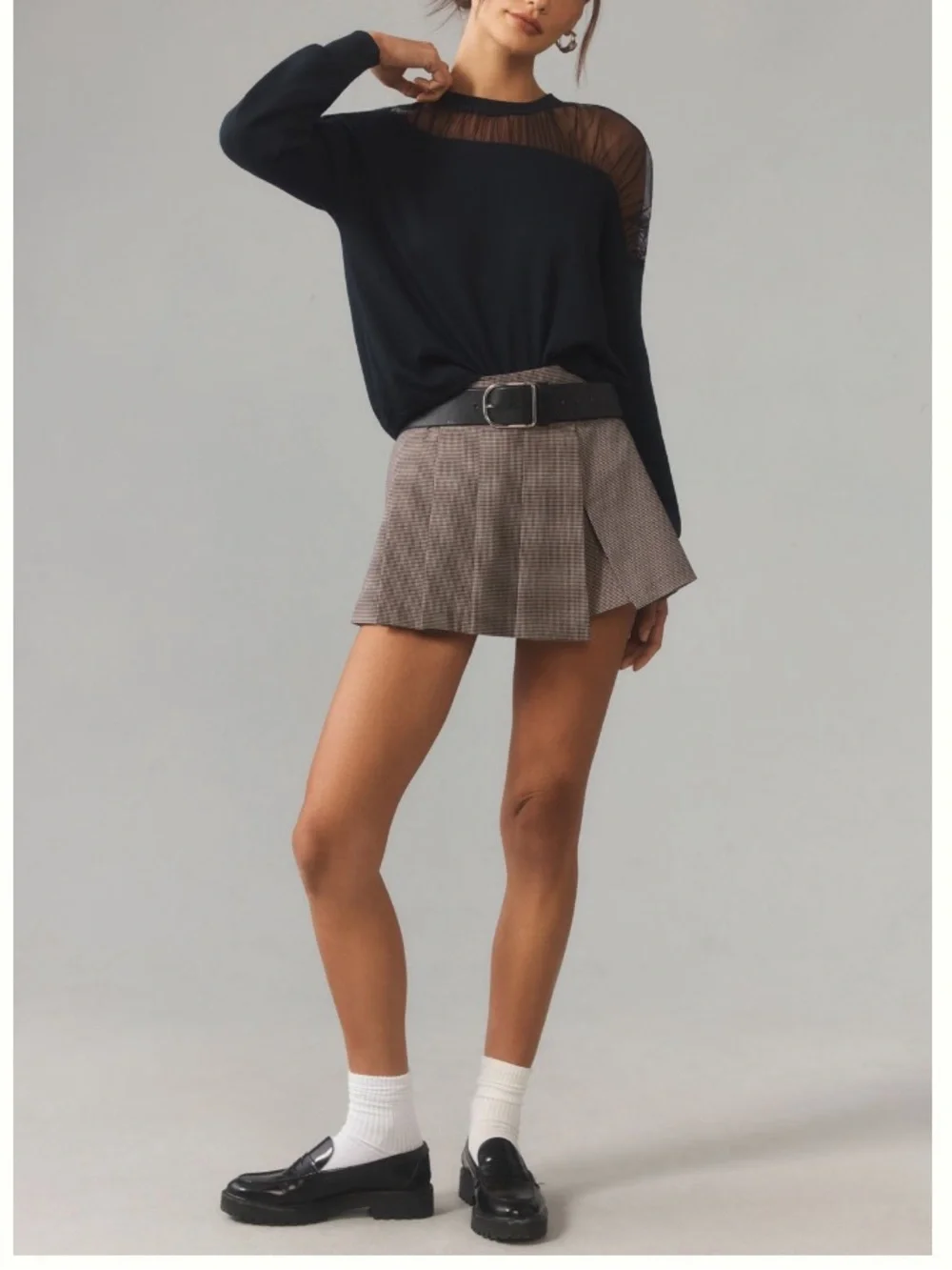 🟠NWT MAEVE by ANTHROPOLOGIE Sheer-Shoulder Pullover Knit Top in Black Onyx XL
